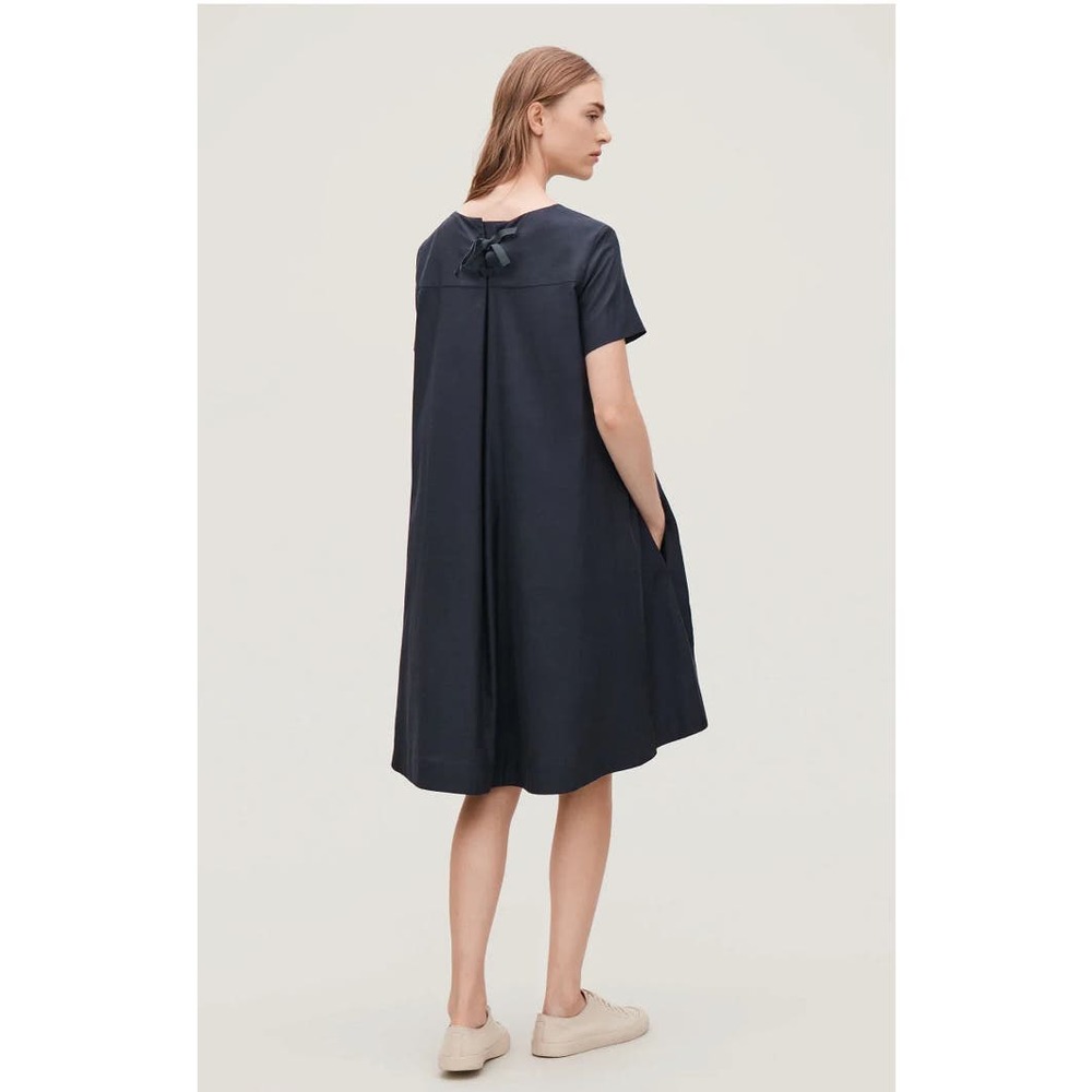COS Navy Bow Back Short Sleeve Dress